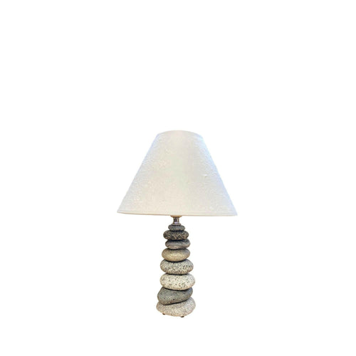 Stacked Stone Lamp, Handcrafted from Beach & River Rocks Lamps New England Trading Co 14" - 15" with shade