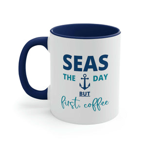 Seas The Day Ceramic Beach Coffee Mug, 5 Colors Mugs New England Trading Co Navy