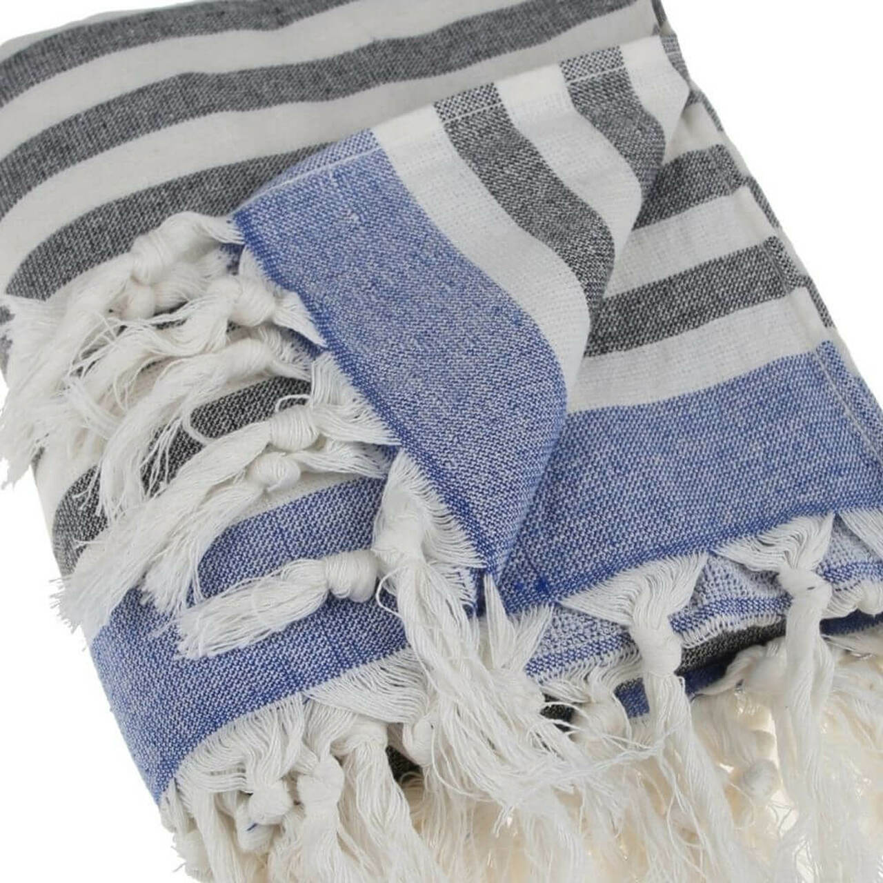 Peshtemal Pure Turkish 100% Cotton Beach Towels Beach Towels New England Trading Co Gray Stripe/Blue  
