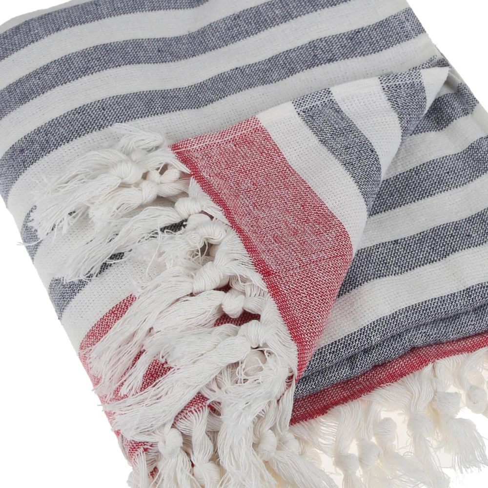 Peshtemal Pure Turkish 100% Cotton Beach Towels Beach Towels New England Trading Co Gray Stripe/Red  