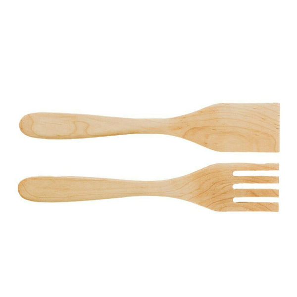 Wooden Salad Servers, 12", Fork and Paddle Utensils Forks American Farmhouse Bowls Sugar Maple