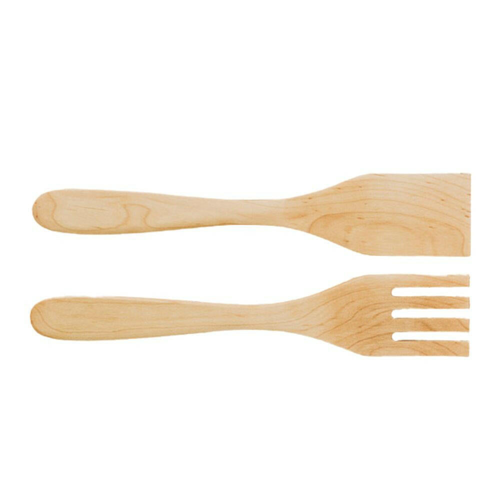 Wooden Salad Servers, 12", Fork and Paddle Utensils Forks American Farmhouse Bowls Sugar Maple  
