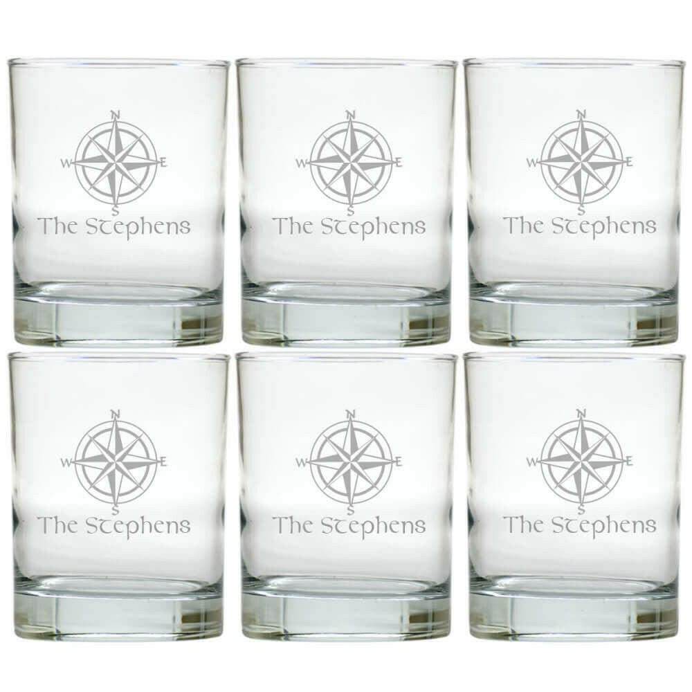 Personalized Nautical Glasses, Double Old Fashioned, Set of 6 Drinkware Sets Nautical Living
