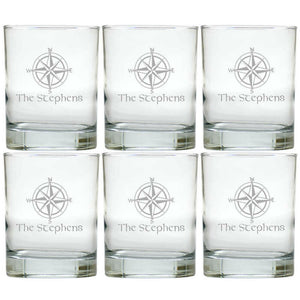Personalized Nautical Glasses, Double Old Fashioned, Set of 6 Drinkware Sets Nautical Living