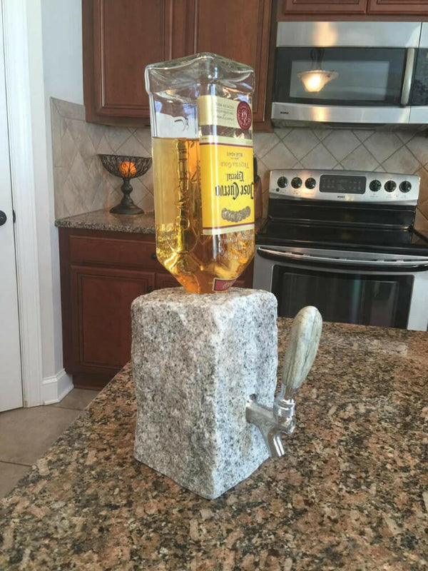 Stone Drink Dispenser, Granite & Stainless Steel, for Wine & Spirits Barware Funky Rock Designs
