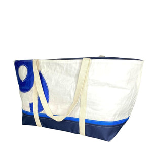 Recycled Sail Bag, Tote Bag Handmade from Sails, Blue & Navy Blue Handbags New England Trading Co
