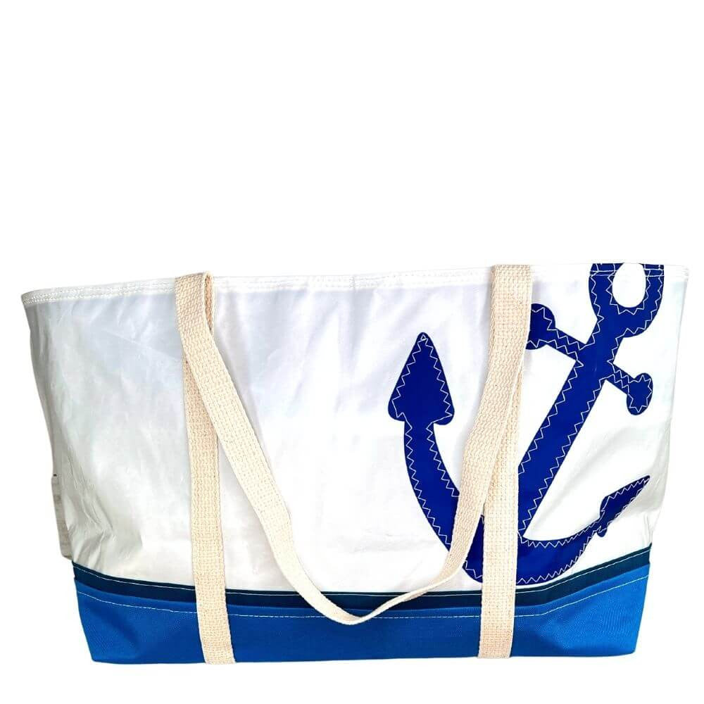Recycled Sail Bag, Blue Anchor Tote Handbags New England Trading Co   
