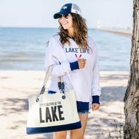 Thumbnail for Life is Better at the Lake Canvas Tote Bag Shopping Totes New England Trading Co   
