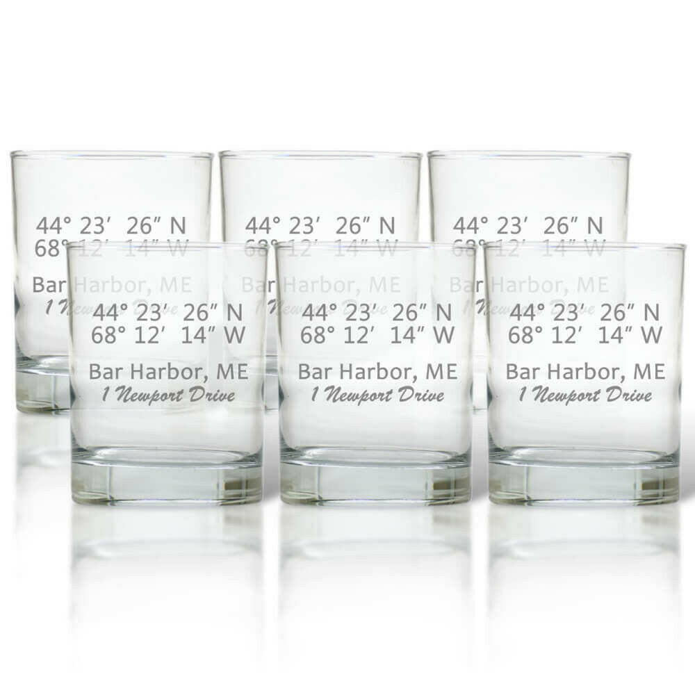 Latitude & Longitude Glasses, Double Old Fashioned, Set of 6 Drinkware Sets Nautical Living