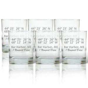 Latitude & Longitude Glasses, Double Old Fashioned, Set of 6 Drinkware Sets Nautical Living