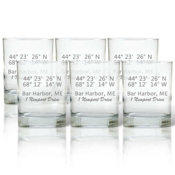 Latitude & Longitude Glasses, Double Old Fashioned, Set of 6 Drinkware Sets Nautical Living