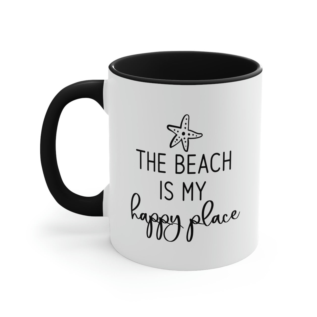 The Beach Is My Happy Place Ceramic Coffee Mug, 5 Colors Mugs New England Trading Co Black  