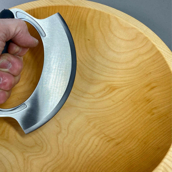 Wooden Salad Chopping Bowl & Mezzaluna, 15", New Upgraded Chef's Mezzaluna Bowls American Farmhouse Bowls