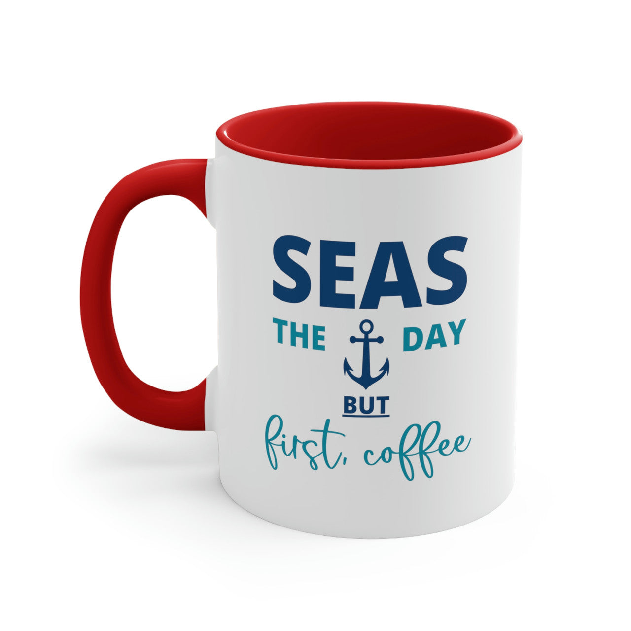 Seas The Day Ceramic Beach Coffee Mug, 5 Colors Mugs New England Trading Co  Red