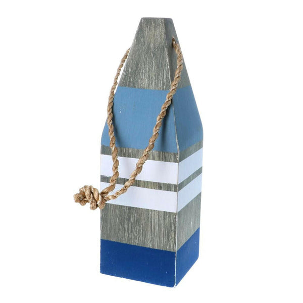 Distressed Wooden Buoy, 12" x  3.75" Decor New England Trading Co Gray, Nantucket Blue, White, Navy