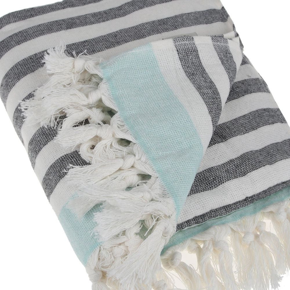 Peshtemal Pure Turkish 100% Cotton Beach Towels Beach Towels New England Trading Co Gray Stripe/Aqua  