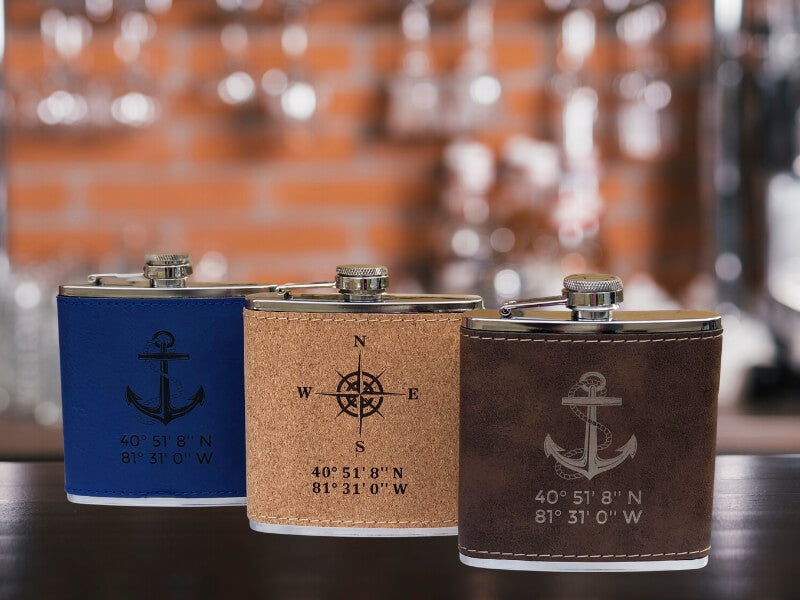 Nautical Flask, Custom Latitude & Longitude Coordinates Flasks New England Trading Co   
