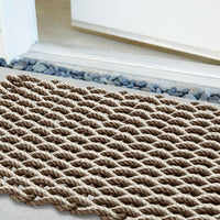 Thumbnail for Lobster Rope Doormats, Outdoor Door Mats, Wicked Good Door Mats Made in Maine, Mocha & Light Tan Double Weave, Close Up View in Front Door