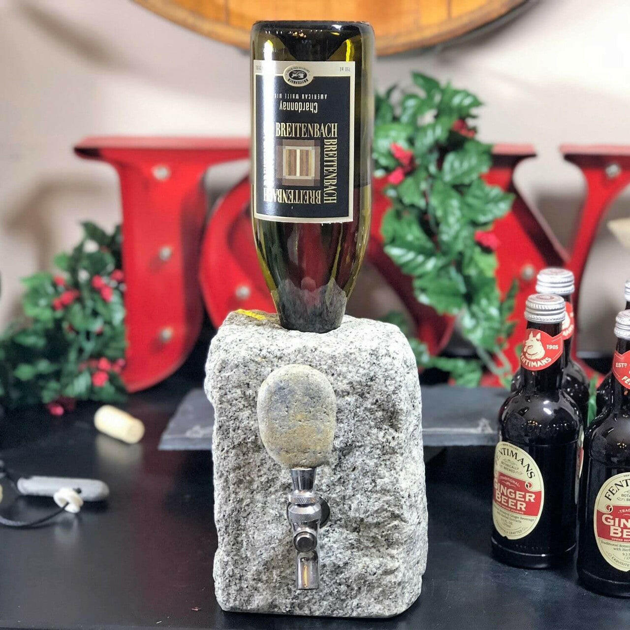 Stone Drink Dispenser, Granite & Stainless Steel, for Wine & Spirits Barware Funky Rock Designs   