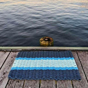 Lobster Rope Doormats, Outdoor Door Mats, Wicked Good Door Mats Made in Maine, Navy, Light Blue, Seafoam, on Dock Seaside