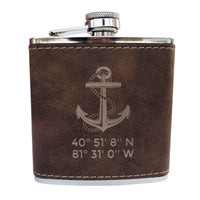Thumbnail for Nautical Flask, Custom Latitude & Longitude Coordinates Flasks New England Trading Co Rustic Brown  