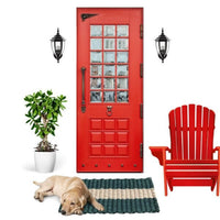 Thumbnail for Lobster Rope Doormats, Outdoor Door Mats, Wicked Good Door Mats Made in Maine, Dark Green with Light Tan Stripe, Door Decor, Front Entrance View