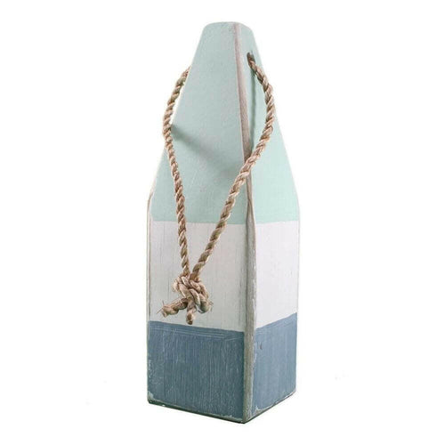 Distressed Wooden Buoy, 12" x  3.75" Decor New England Trading Co Aqua, White, Nantucket Blue