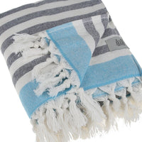 Thumbnail for Peshtemal Pure Turkish 100% Cotton Beach Towels Beach Towels New England Trading Co Gray Stripe/Turquoise  