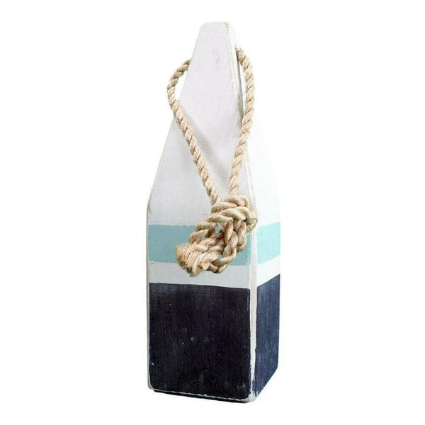 Distressed Wooden Buoy, 12" x  3.75" Decor New England Trading Co White, Navy, Aqua Stripe