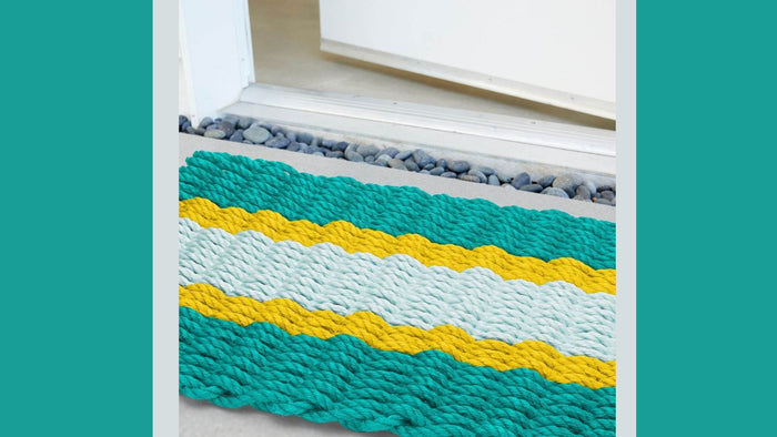 Wicked Good Outdoor Doormat in Teal, Yellow, Seafoam
