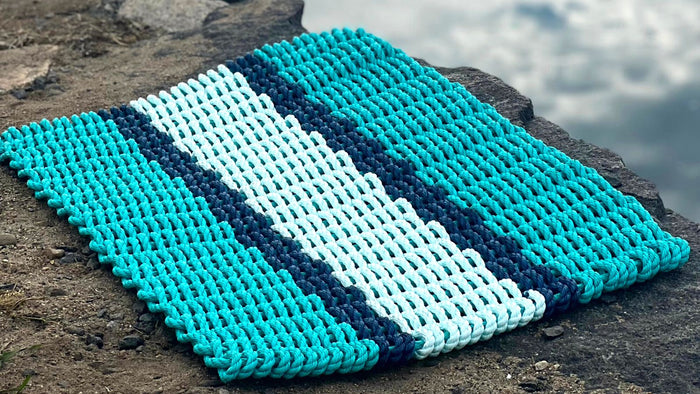 Wicked Good Outdoor Doormat, Lobster Rope Doormat Color of the Month, Teal, Yellow, Seafoam