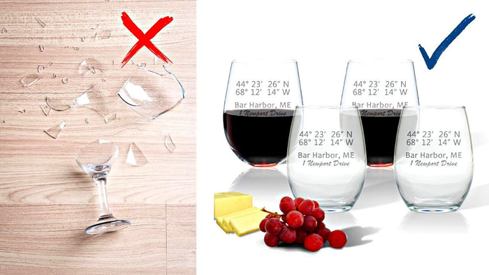 Stemless Wine Glasses with Latitude Longitude Coordinates, Unbreakable Acrylic Wine Glasses