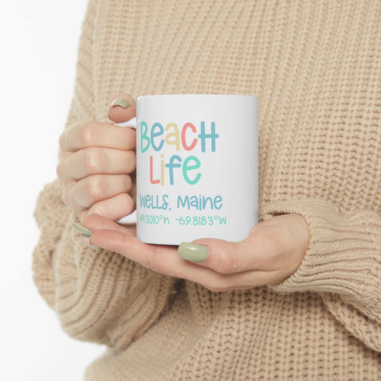 Personalized Beach Life Ceramic Coastal Mug, Coffee Mug, 11 oz