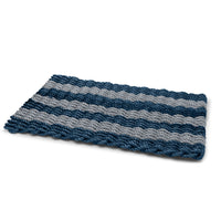 Thumbnail for Navy & Silver Cabana Stripes Lobster Rope™ Doormat, Wicked Good Doormats