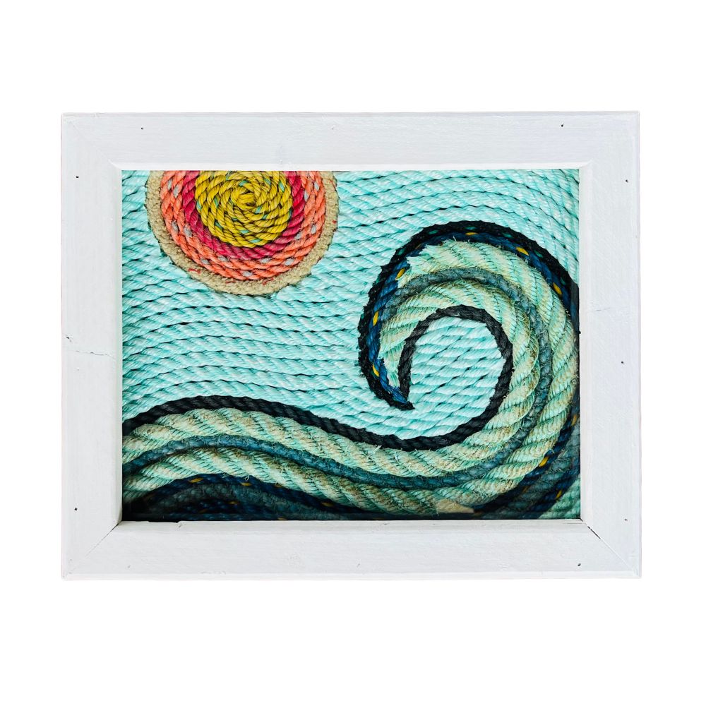 Lobster Rope Wave Art, 11 x 14, Whitewashed Rustic Frame