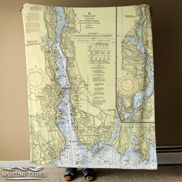 Nautical Chart Blankets, Connecticut Coastal Maps