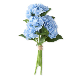 Set of six compact blue hydrangea stems with soft, lifelike blooms, ideal for dining tables, consoles, or home décor.