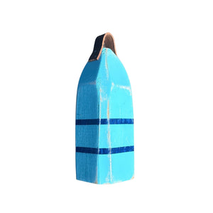 13" Distressed Maine Buoy Centerpiece with Leather Strap in Light Blue and Navy, Nautical Decor, Beach House Decor