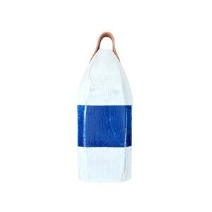 13" Distressed Maine Buoy Centerpiece with Leather Strap in White and Navy, Nautical Decor, Beach House Decor