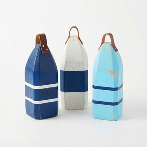 13" Distressed Maine Buoy Centerpiece with Leather Strap in Teal, Blue and Navy, Nautical Decor, Beach House Decor