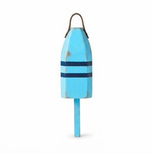 14" Distressed Maine Wooden Buoy with Leather Strap, Light Blue and Navy Buoy, Nautical Decor, Beach House Decor
