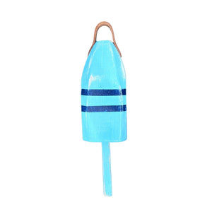 14" Distressed Maine Wooden Buoy with Leather Strap, Light Blue and Navy Buoy, Nautical Decor, Beach House Decor