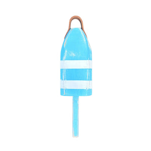 14" Distressed Maine Wooden Buoy with Leather Strap, Light Blue and White Buoy, Nautical Decor, Beach House Decor