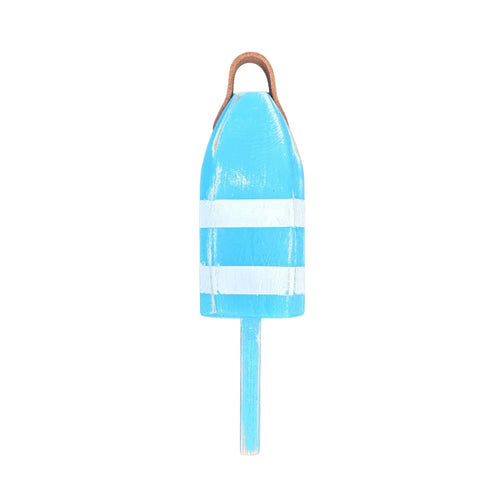 14" Distressed Maine Wooden Buoy with Leather Strap, Light Blue and White Buoy, Nautical Decor, Beach House Decor