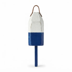 14" Distressed Maine Wooden Buoy with Leather Strap, Navy and White Buoy, Nautical Decor, Beach House Decor
