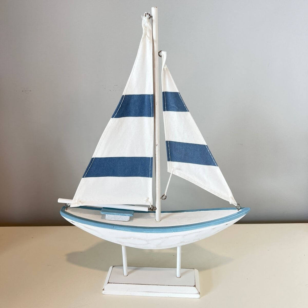 14" Nantucket Blue Wooden Sailboat