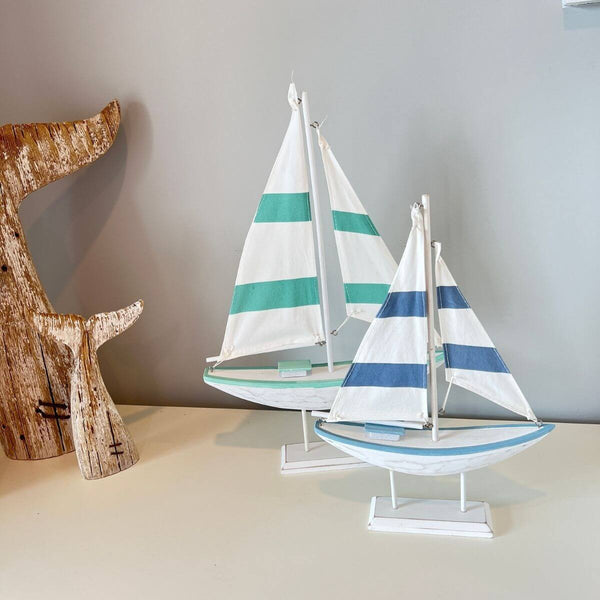 14" Nantucket Blue Wooden Sailboat