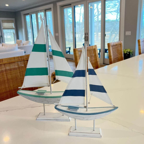 14" Nantucket Blue Wooden Sailboat
