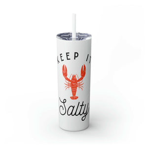 Keep It Salty Skinny Tumbler with Straw, 20 oz, White
