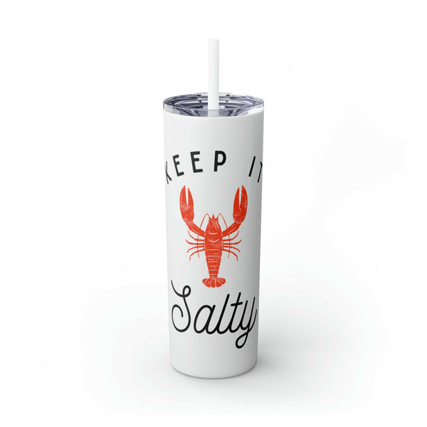 Keep It Salty Skinny Tumbler with Straw, 20 oz, White